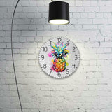 MDF Printed Wall Clock, for Home Living Room Bedroom Decoration, Flat Round, Pineapple, 300mm
