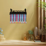 Iron Medal Holder Frame, Medals Display Hanger Rack, 20 Hooks, with Screws, Rectangle with Word Running, Black, 140x400mm