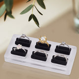 6 Slot Rectangle Acrylic Finger Ring Display Stands, Ring Organizer Holder with Black Sponge Inside, WhiteSmoke, 11x5.2x1.2~1.6cm