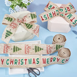 2 Rolls 2 Styles Christmas Printed Linen Ribbon, for Gift Wrapping, Party Decoration, Word Merry Christmas & Christmas Tree Pattern, Peru, Mixed Patterns, 2-1/2 inch(63mm), about 5.47 Yards(5m)/Bag, 1 roll/style