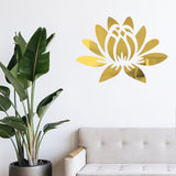Mirror Wall Stickers, Self Adhesive Acrylic Mirror Sheets, for Home Living Room Bedroom Decor, Lotus, Gold, 35x25cm