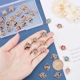 32Pcs 8 Colors Glass Links/Connectors, with Light Gold Plated Alloy Findings, Flat Round with Tree, Mixed Color, 19.5x13.5x5.5mm, Hole: 1.6mm, 4pcs/color, 32pcs/box