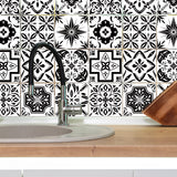 Waterproof PVC Tile Stickers, for Kitchen Bathroom Waterprrof Wall Tiles, Square with Flower Pattern, Black, 100x100mm, 12 style, 3pcs/style, 36pcs/set