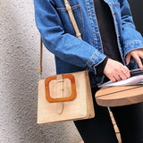 Wooden Bag Handle, Square, Bag Replacement Accessories, Camel, 14.8x12.8x1cm