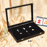 Wood Pin Display Case, Badge Presentation Box, with Velvet & Polyester Cover, Iron Latch Lock & Foam Inner Pad, Acrylic Clear Window, Black, 349x238x48mm, Inner Diameter: 333x225x10mm