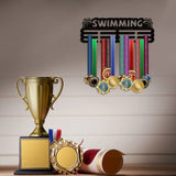 Sports Theme Iron Medal Hanger Holder Display Wall Rack, with Screws, Swimming Pattern, 150x400mm