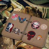 Flip-Page Hook & Loop Patch Book DIY Kit, Tactical Patch Booklet Organizer, including 2Pcs Removable PP Ring Binders, 5Pcs Velvet Panel Board, with Iron Finding , Dark Khaki, Board: 268x189x5mm, Hole: 12mm