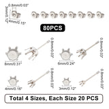 80Pcs 4 Colors 304 Stainless Steel Post Stud Earring Settings with 316 Surgical Stainless Steel Pins and 80Pcs 304 Stainless Steel Ear Nuts, Stainless Steel Color, 3~8mm, pin: 0.8mm, fit for 3~8mm rhinestone, 20pcs/color