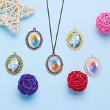 Zinc Alloy Pendant Settings for Cabochon & Rhinestone, with Transparent Oval Glass Cabochons, DIY Findings for Jewelry Making, Mixed Color, Tray: 25x18mm, 39x29x2mm, Hole: 2mm, 6pcs/color, 30pcs, Oval Glass Cabochon: 25x18x5.4mm(Range: 4.9~5.9mm), 30pcs