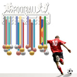 Iron Medal Holder Frame, Medals Display Hanger Rack, White, Football, 130x290x1.5mm, Hole: 5mm