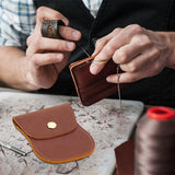 New Men's Leather Card Holders, Waist Belt Wallets, with Alloy Snap Button, Saddle Brown, 9.8x7.85x0.7cm