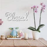 Laser Cut Basswood Wall Sculpture, for Home Decoration Kitchen Supplies, Word Blessed, White, 120x300x5mm