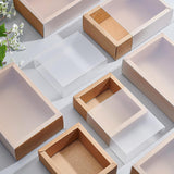 Kraft Paper Jewelry Boxes, with PVC, BurlyWood, Unfold: 33x31x0.05cm, Box: 10.6x8.6x4cm