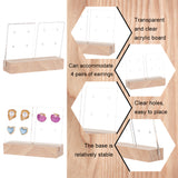 Transparent Arcylic Earring Display Organizer Holder, 4-Hole Earring Display Stand with Wood Base, Bisque, Finished Product: 8x2.5x6.5cm. 3pcs/set