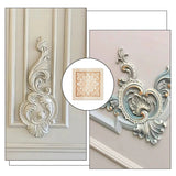Rubber Wood Carved Onlay Applique, Center Flower Long Applique, for Door Cabinet Bed Unpainted Decor European Style, Square with Flower, Blanched Almond, 60x60x6.5mm