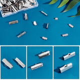 120Pcs 12 Style 304 Stainless Steel Ribbon Crimp Ends, Rectangle, Stainless Steel Color, 6~9.3x6.7~25mm, Hole: 2~4x1~1.8mm, 10pc/style
