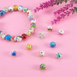 Handmade Printed Porcelain Beads, Round, Mixed Color, 10mm, Hole: 2~3mm, 10pcs/kind, 150pcs/box