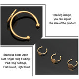 3 Size Stainless Steel Open Cuff Finger Ring Finding, Pad Ring Settings, Flat Round, Light Gold, US Size 7 3/4(17.9mm), Tray: 8~12mm, 8Pcs/size, 24Pcs/box