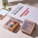 Kraft Paper Jewelry Boxes, with PVC, BurlyWood, Unfold: 23.9x23.7x0.05cm, Box: 8.3x8.3x3.2cm, Inner Size: 6.73x6.73x3cm