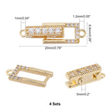 4 Sets Brass Rhinestone Fold Over Clasps, Rectangle, Golden, 20x6.5x5mm, Hole: 1mm and 1.2mm