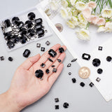 100Pcs 10 Style Sew on Rhinestone, Multi-strand Links, Glass Rhinestone, with Brass Prong Settings, Garments Accessories, Faceted, Octagon & Flat Round & Square & Teardrop & Horse Eye, Black, 5~19x4~19x3.5~8mm, Hole: 0.8~1.5mm, 10pcs/style