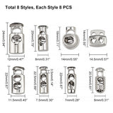 Alloy Spring Cord Locks, Single Hole & 2-Hole String Cord Locks, Platinum, 82x82x27mm, 64pcs/box
