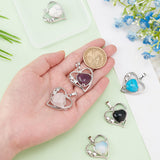 6Pcs 6 Style Natural & Synthetic Gemstone Pendants, with Platinum Tone Brass Findings, Heart, 28x26x5mm, Hole: 8x5mm, 1pc/style
