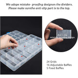 Plastic Bead Containers, Adjustable Dividers Box, 24 Compartments, Rectangle, Clear, 32.7x15.7x3.1cm