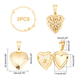 3Pcs 304 Stainless Steel Diffuser Locket Pendants, with Rhinestone, Heart, Crystal, Golden, 22.5x19x6mm, Hole: 9x5mm, Inner Size: 14x11mm