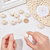 Natural Unfinished Wood Round Beads, Waxed Wooden Beads, Smooth Surface, with Nylon Packaging Vacuum Bag, Floral White, 25mm, Hole: 6~7mm, 80pcs