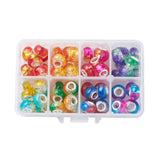 Two Tone Resin European Beads, with Silver Color Plated Brass Single Core, Rondelle, Mixed Color, 14x8.5~9.5mm, Hole: 5mm, 8 Colors, 8pcs/color, 64pcs/box