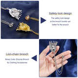 4Pcs 2 Colors Lion with Crown Rhinestone Safety Pin Brooch, Hanging Long Chain Alloy Pin for Suit Shirt Collar, Antique Silver & Antique Golden, 175mm, 2pcs/color