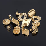 304 Stainless Steel Stud Earring Findings, with Ear Nuts/Earring Backs, Mixed Shapes, Golden, 17mm, Hole: 1.8mm, Pin: 0.7mm