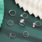 16Pcs 4 Style Brass Open Cuff Ring Components, Adjustable Ring Findings, For Half Drilled Beads, Stainless Steel Color, US Size 5 1/4(15.9mm)~US Size 12 3/4(22mm), Tray: 5~8mm, Pin: 0.8mm, 4Pcs/style
