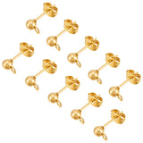 304 Stainless Steel Stud Earring Findings, with Loop and Ear Nut/Earring Backs, Golden, 7x4mm, Hole: 2mm, Pin: 0.7mm, 100pcs/box