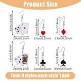 3 Set 3 Styles Playing Card Theme Resin Dangle Earrings with Alloy Pins, Asymmetrical Earrings, Mixed Color, 27~48x8~30mm, 1 Set/style