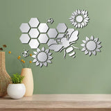 2Pcs Mirror Wall Stickers, Square, Self Adhesive Acrylic Mirror Sheets, with 30Pcs Flat Round Acrylic Double-sided Circles, Bees Pattern, Sticker: 300x300x1mm