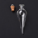 Teardrop Glass Cork Bottle Big Pendants, Glass Empty Wishing Bottle Charm, with Platimen Tone Iron Loops, Clear, 7.05cm, Hole: 2.5mm, 6pc/Set