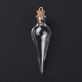 Teardrop Glass Cork Bottle Big Pendants, Glass Empty Wishing Bottle Charm, with Platimen Tone Iron Loops, Clear, 7.05cm, Hole: 2.5mm, 6pc/Set