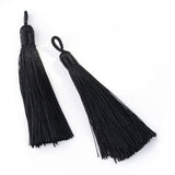 Polyester Tassel Big Pendants Decoration, Black, 80~90x8.5~9mm, Hole: 4x6mm, 20pc/Set