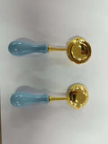 Brass Wax Sticks Melting Spoon, with Wood Handle, Sky Blue, 10.35x3.5x1.95cm, 30pcs/set