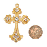 Alloy Rhinestone Cross Big Pendants, Lead Free & Cadmium Free & Nickel Free, Golden, 75x50x7mm, Hole: 3.5mm, 5pc/Set