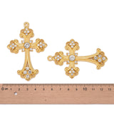 Alloy Rhinestone Cross Big Pendants, Lead Free & Cadmium Free & Nickel Free, Golden, 75x50x7mm, Hole: 3.5mm, 5pc/Set