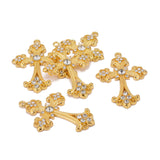 Alloy Rhinestone Cross Big Pendants, Lead Free & Cadmium Free & Nickel Free, Golden, 75x50x7mm, Hole: 3.5mm, 5pc/Set