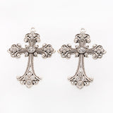 Alloy Rhinestone Cross Big Gothic Pendants, Lead Free & Cadmium Free & Nickel Free, Antique Silver, 75x50x7mm, Hole: 3.5mm, 5pcs/Set