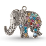 Tibetan Style Alloy Rhinestone Big Pendants, Cadmium Free & Lead Free, Elephant, Antique Silver, Colorful, 43x51x5.5mm, Hole: 3.5mm, 2pc/Set