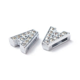 Alloy Initial Slide Charms with Grade A Rhinestones, Lead Free & Nickel Free, Platinum, Letter.A, 12~13x8~13x4~5mm, Hole: 8x2mm, 20pc/Set