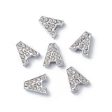 Alloy Initial Slide Charms with Grade A Rhinestones, Lead Free & Nickel Free, Platinum, Letter.A, 12~13x8~13x4~5mm, Hole: 8x2mm, 20pc/Set