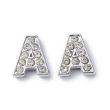 Alloy Initial Slide Charms with Grade A Rhinestones, Lead Free & Nickel Free, Platinum, Letter.A, 12~13x8~13x4~5mm, Hole: 8x2mm, 20pc/Set