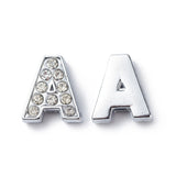 Alloy Initial Slide Charms with Grade A Rhinestones, Lead Free & Nickel Free, Platinum, Letter.A, 12~13x8~13x4~5mm, Hole: 8x2mm, 20pc/Set